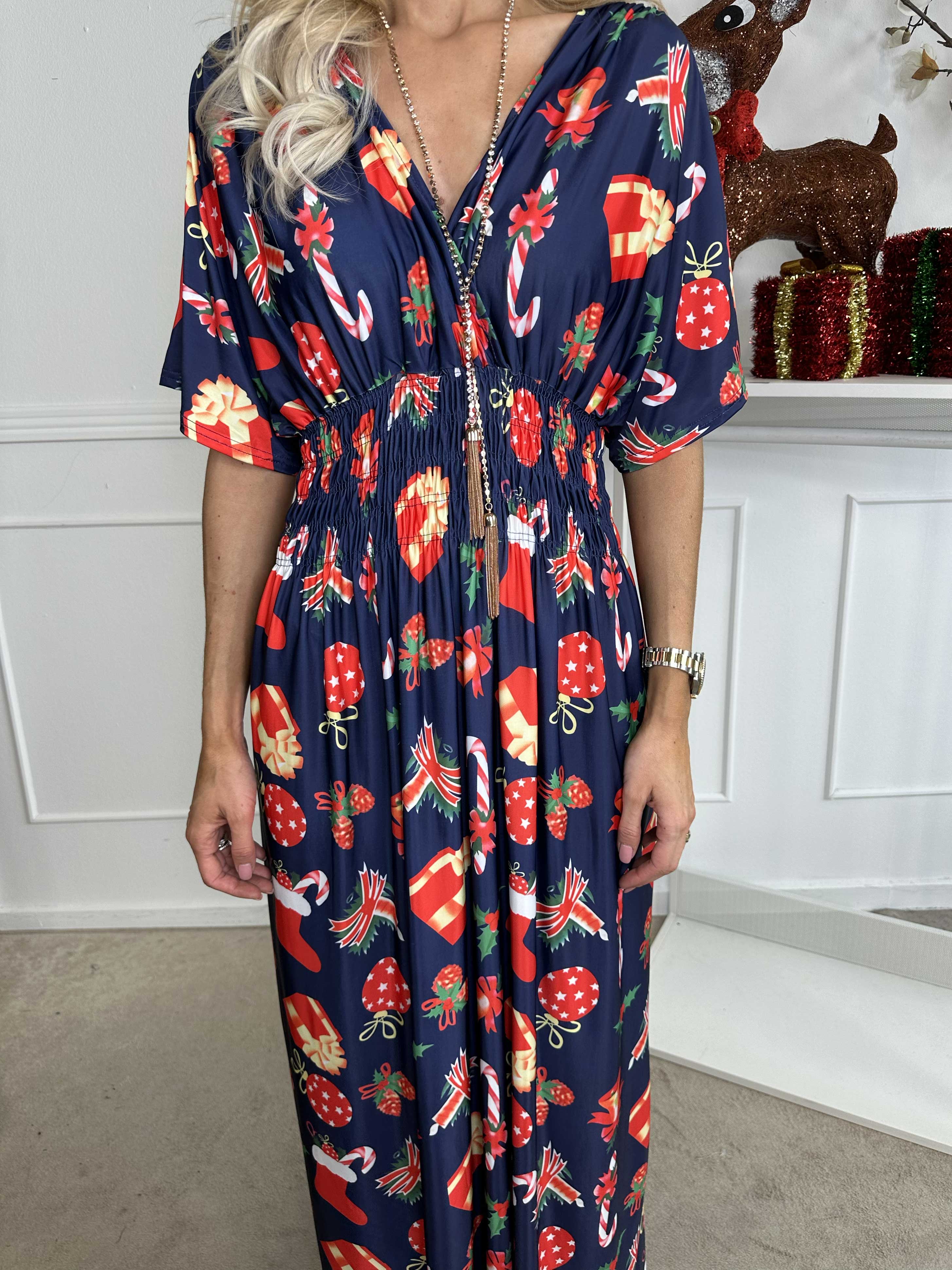 Pams Holiday - Lang elastisk kjole med julemotiver